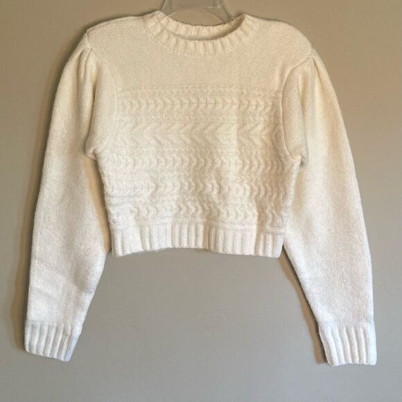 NEW For Love & Lemons Dominique Shoulder Pad Cable Knit Sweater Ivory Size S - Picture 6 of 15